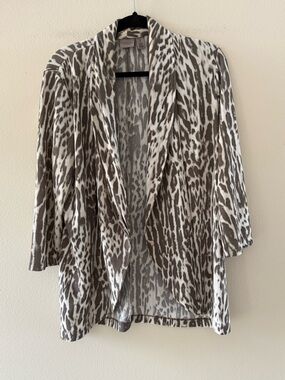Chico's Taupe and White Animal Print Open-Front Cardigan